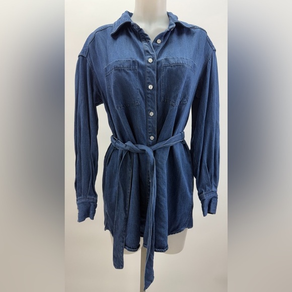 LPA Dresses & Skirts - LPA Blue Denim Button-Up Shirt Dress with Belt Size Medium